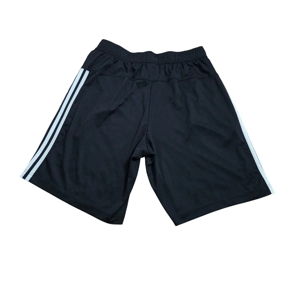 Adidas Mens Soccer Shorts Black White 3-Stripe Athletic Training Pockets Size M